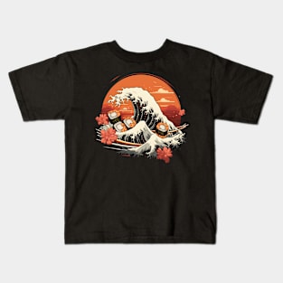 Sushi Wave Japanese Tsunami Sunset Kids T-Shirt